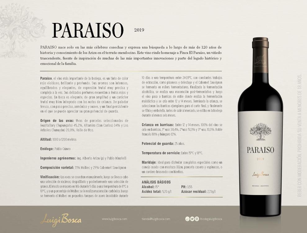 Ficha Técnica Luigi Bosca Paraíso 2019